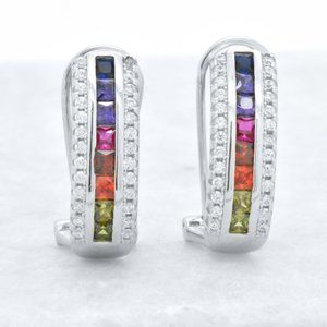925 Silver Rainbow Sapphire Double Row Earrings